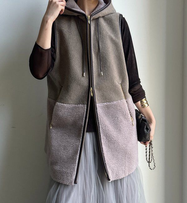  「【WEB限定】ボア切替フーディーベスト」|ベスト・ジレ|ベージュ