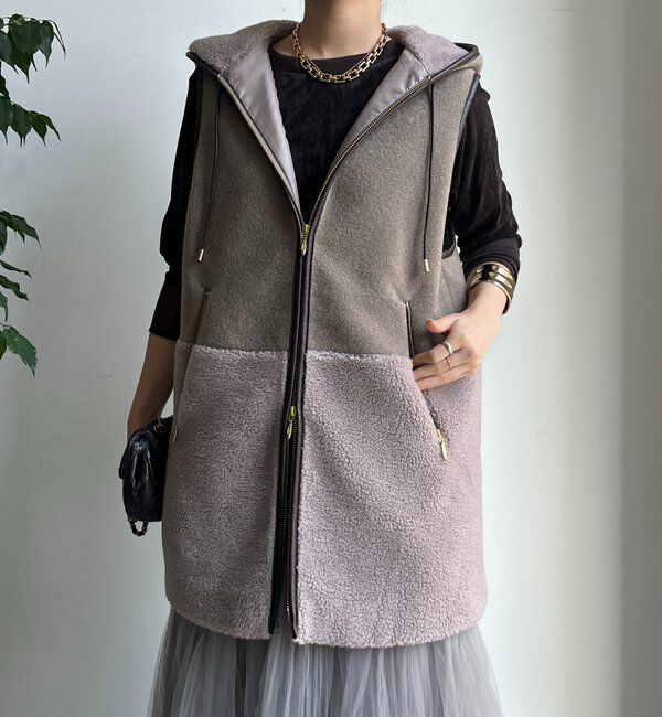  「【WEB限定】ボア切替フーディーベスト」|ベスト・ジレ|