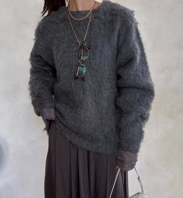  「【WEB限定】ロングシャギープルオーバー」|ニット・セーター|チャコールグレー