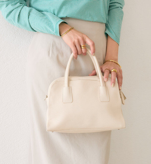 「【キレイめにもカジュアルにも】レザーボストン」|トートバッグ|アイボリー
