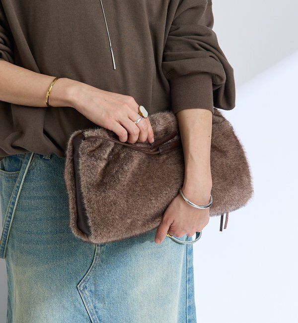  「【シーズンムードを高める】フェイクファードローストリングバッグ」|クラッチバッグ|