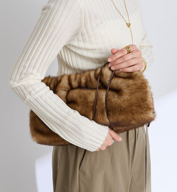  「【シーズンムードを高める】フェイクファードローストリングバッグ」|クラッチバッグ|