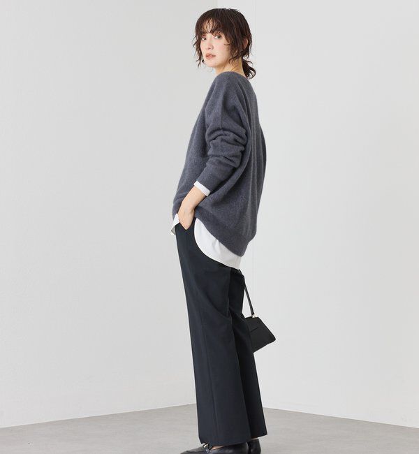  「【抜け感シルエット】ヘアリーウール片畦Vネックニット」|ニット・セーター|
