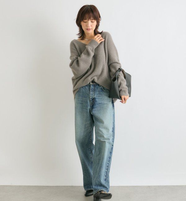  「【抜け感シルエット】ヘアリーウール片畦Vネックニット」|ニット・セーター|