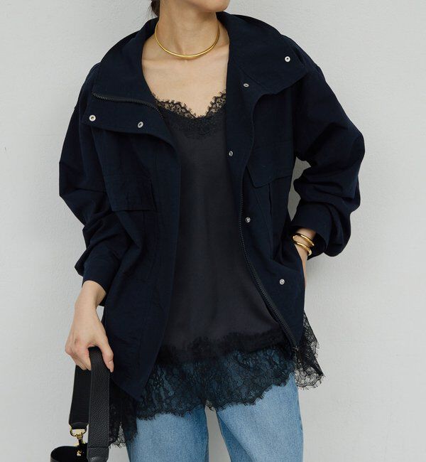  「【CHIKAコラボ】ハイカラーブルゾン」|ブルゾン・スタジャン|ネイビー