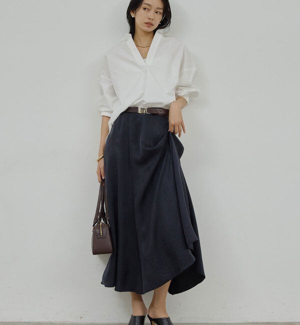  「【楽ちん&times;エレガント】【セットアップ対応】キュプラフレアスカート」|スカート|