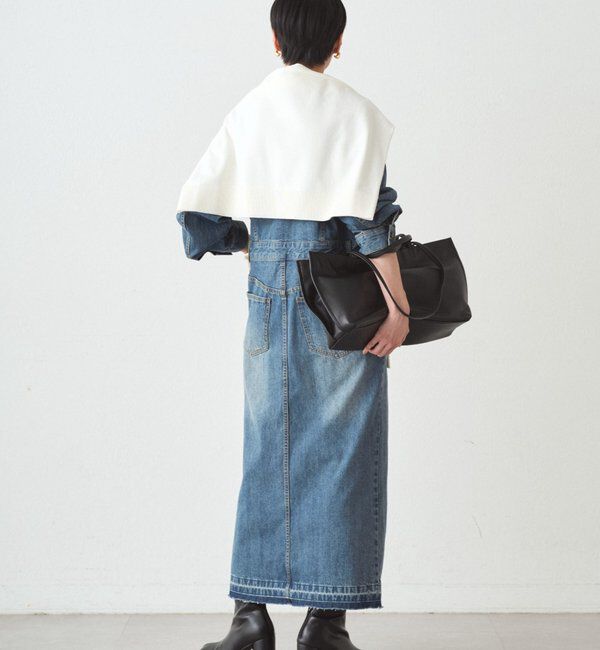  「ノーカラーデニムワンピース」|ワンピース|