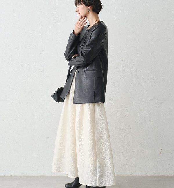  「ノーカラーフェイクレザージャケット」|ベスト・ジレ|