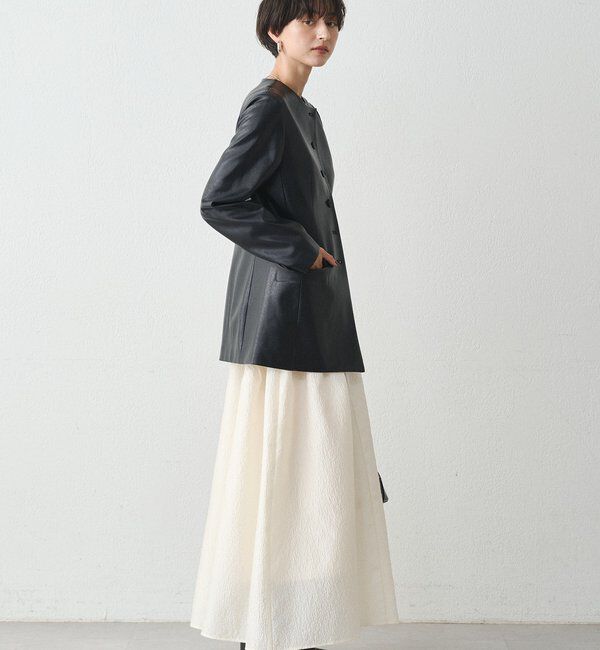  「ノーカラーフェイクレザージャケット」|ベスト・ジレ|