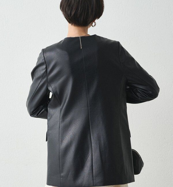  「ノーカラーフェイクレザージャケット」|ベスト・ジレ|