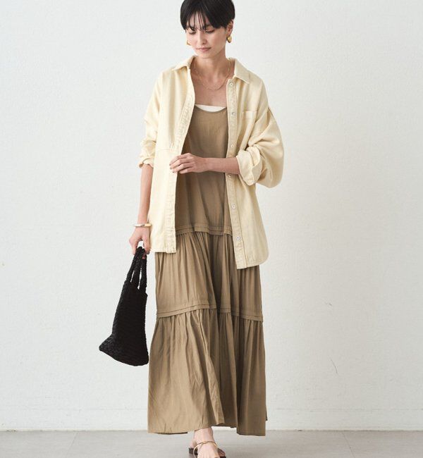 「サテンティアードキャミワンピース」|ワンピース|ベージュ