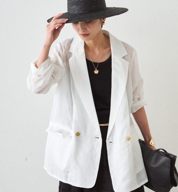  「リネン100ジャケット」|ベスト・ジレ|オフホワイト