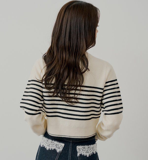  「【SALON by Chico/4色展開】フロントリボンパールフリルトップス」|ニット・セーター|