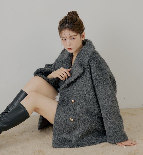  「金ボタンシャギーミディジャケットコート」|その他|