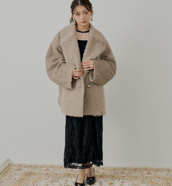  「金ボタンシャギーミディジャケットコート」|その他|