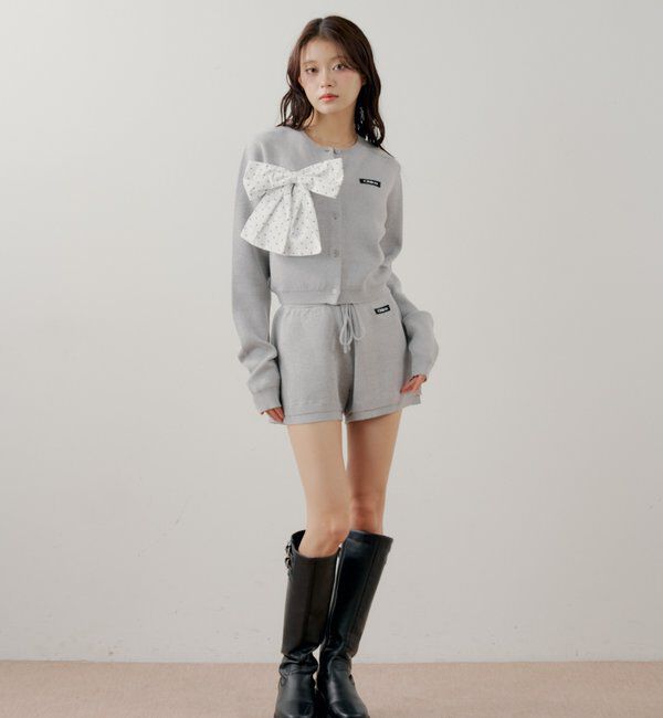  「【セットアップ対応】リボンコンパクトニットカーディガン」|カーディガン|