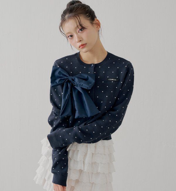  「【セットアップ対応】リボンコンパクトニットカーディガン」|カーディガン|