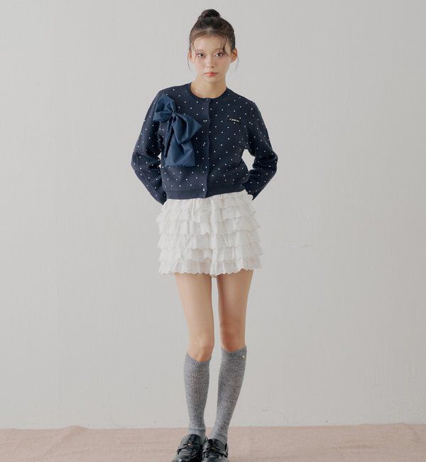  「【セットアップ対応】リボンコンパクトニットカーディガン」|カーディガン|