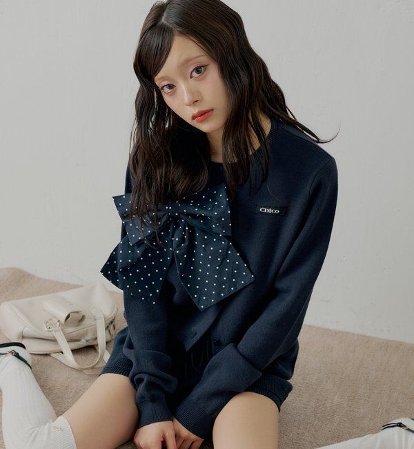  「【セットアップ対応】リボンコンパクトニットカーディガン」|カーディガン|