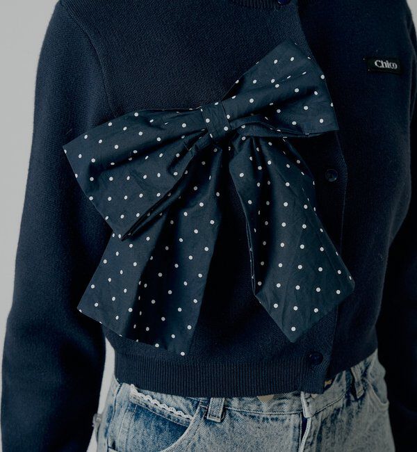  「【セットアップ対応】リボンコンパクトニットカーディガン」|カーディガン|