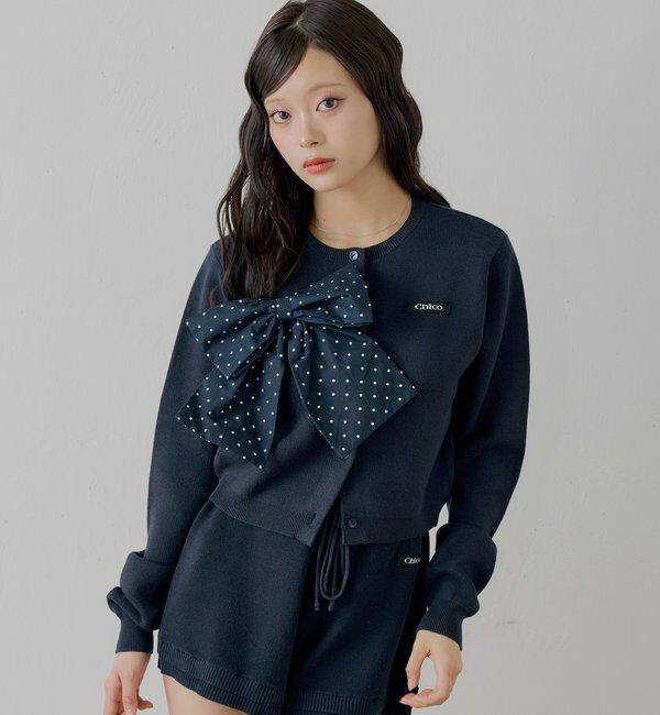  「【セットアップ対応】リボンコンパクトニットカーディガン」|カーディガン|