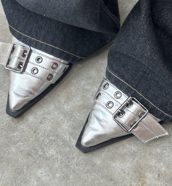  「【HiNT】ベルトストラップミュールパンプス」|パンプス|シルバー