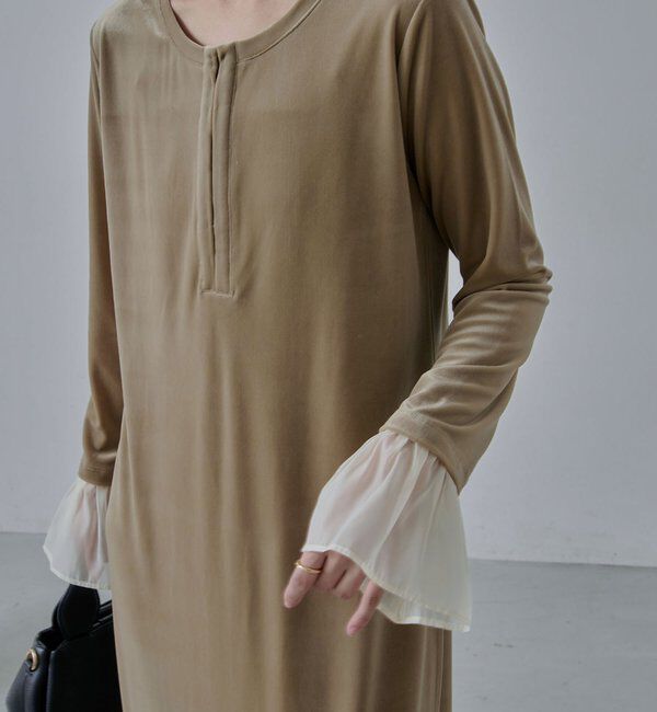  「【低身長サイズあり】フレアスリーブベロアワンピース」|ワンピース|