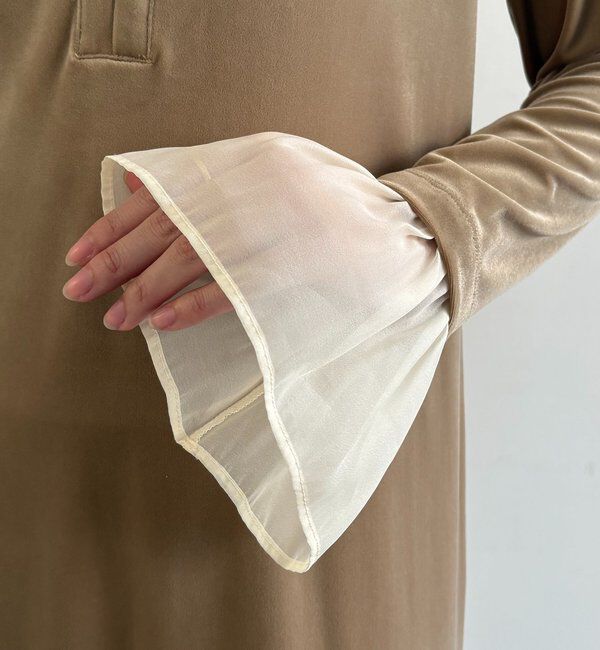  「【低身長サイズあり】フレアスリーブベロアワンピース」|ワンピース|