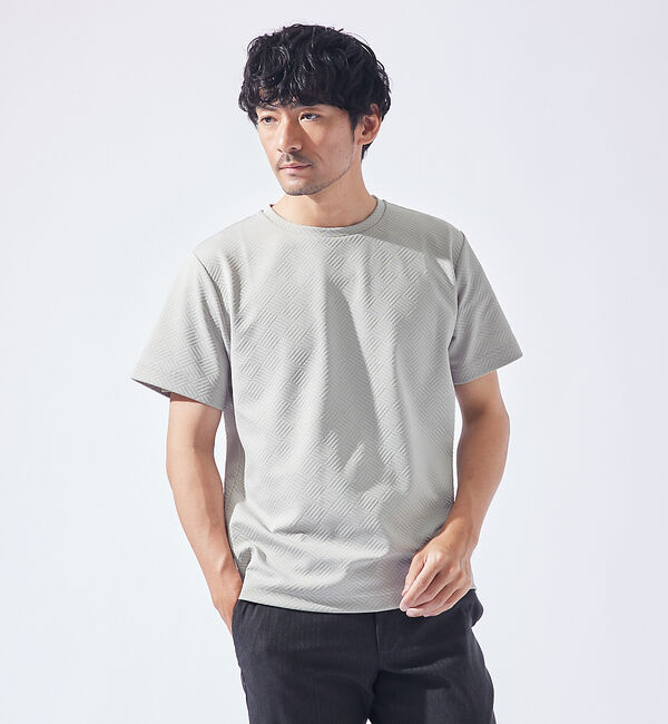 ABAHOUSE「ジオメトリック柄 クルーネック 半袖 Tシャツ」|Tシャツ・カットソー|グレージュ