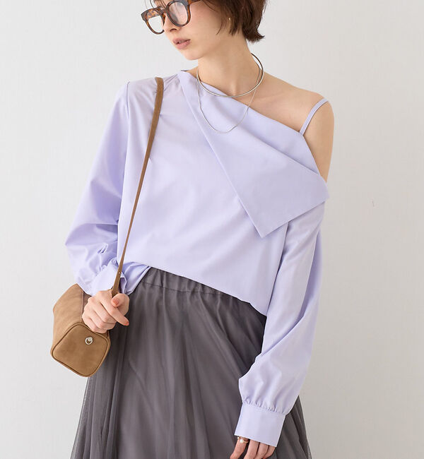 Rouge vif「【新色登場】【一部店舗限定】アシメオフショルブラウス」|シャツ・ブラウス|ラベンダー