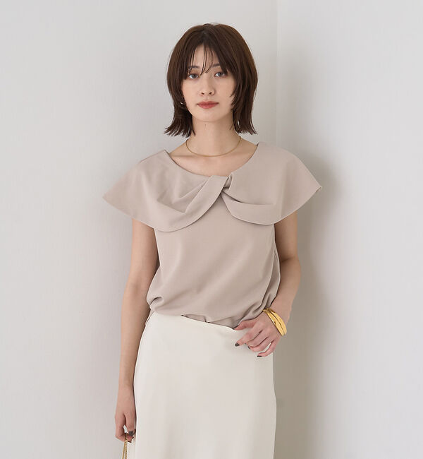 Rouge vif「【一部店舗限定】【洗濯機OK】フロントツイストカットソーブラウス」|Tシャツ・カットソー|