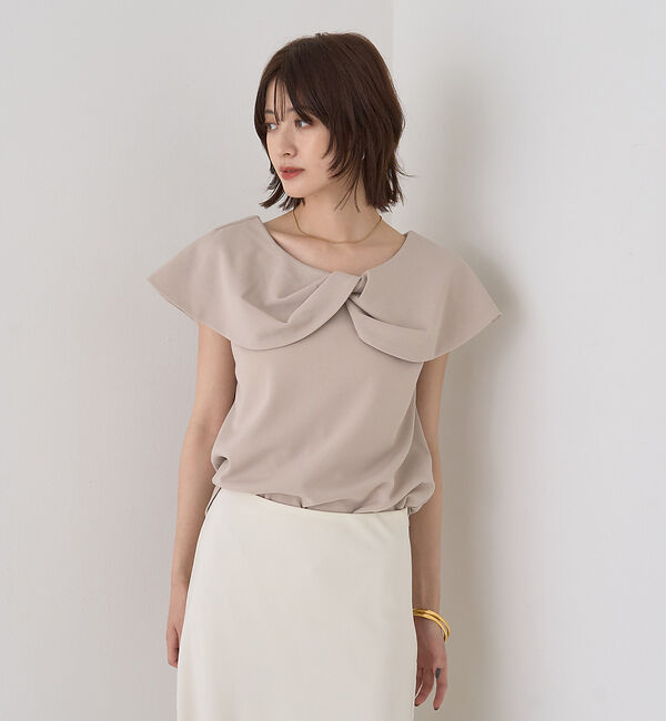 Rouge vif「【一部店舗限定】【洗濯機OK】フロントツイストカットソーブラウス」|Tシャツ・カットソー|