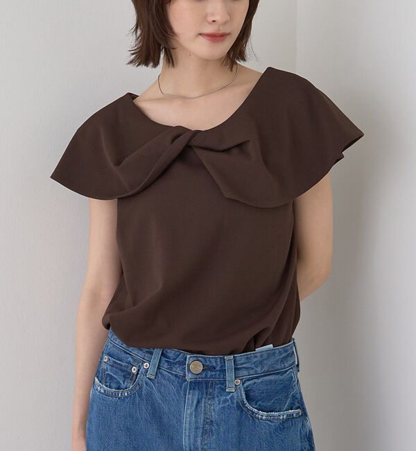 Rouge vif「【一部店舗限定】【洗濯機OK】フロントツイストカットソーブラウス」|Tシャツ・カットソー|ブラウン