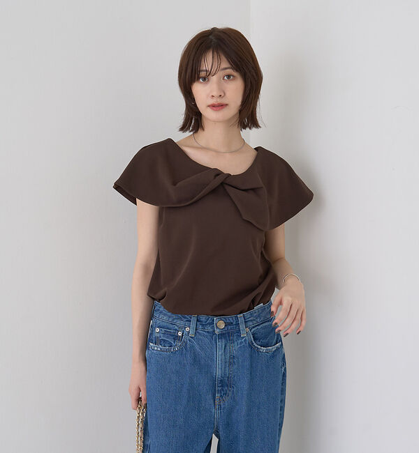 Rouge vif「【一部店舗限定】【洗濯機OK】フロントツイストカットソーブラウス」|Tシャツ・カットソー|