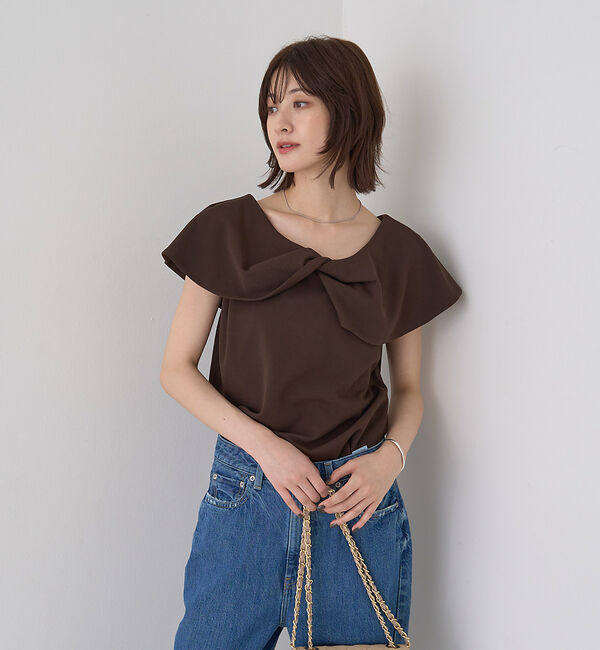 Rouge vif「【一部店舗限定】【洗濯機OK】フロントツイストカットソーブラウス」|Tシャツ・カットソー|