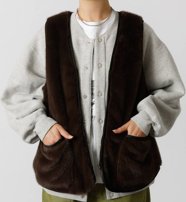 Rouge vif「【Le Melange/ル・メランジュ】エコファーベスト/#8553701/ベス」|ベスト・ジレ|ブラウン