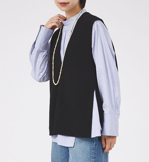 qualite「【セットアップ対応】ダブルクロススリットジレ」|ベスト・ジレ|ブラック