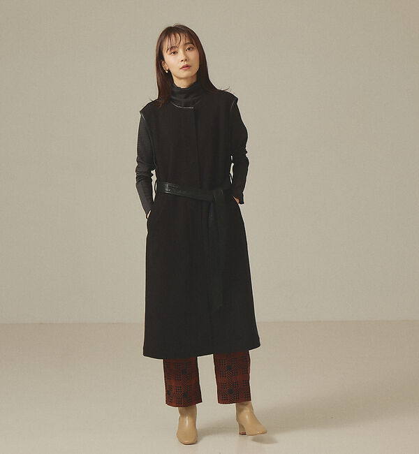 abahouse mavie「ジャージーメルトンロングジレ」|ベスト・ジレ|ブラック