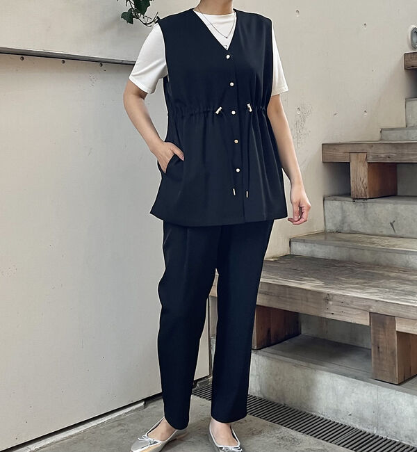 abahouse mavie「【セットアップ対応】クールタッチサテンジレブラウス」|ベスト・ジレ|