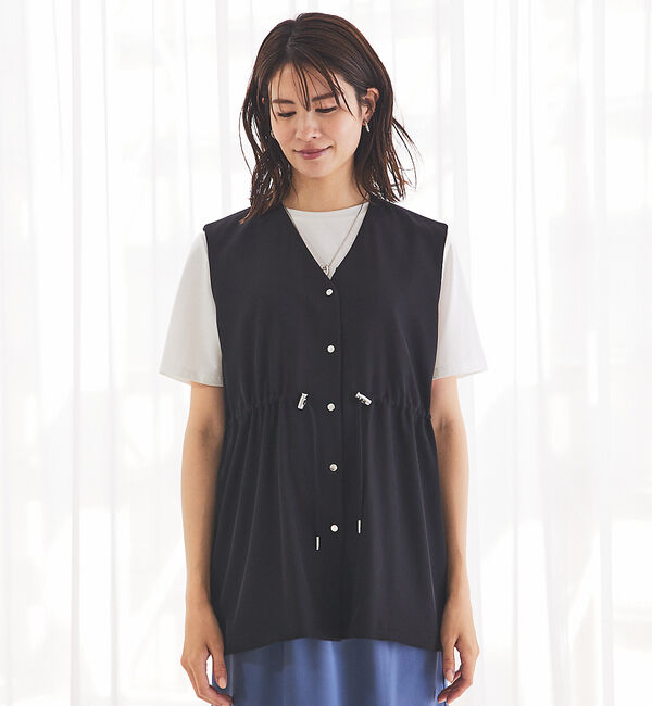 abahouse mavie「【セットアップ対応】クールタッチサテンジレブラウス」|ベスト・ジレ|