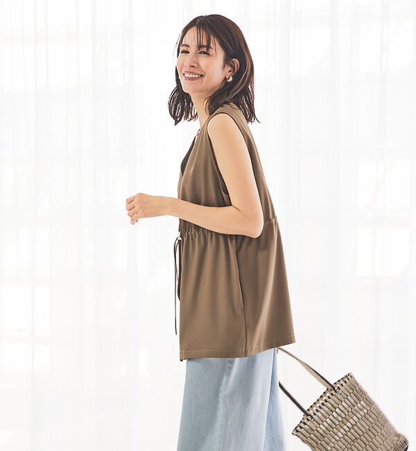 abahouse mavie「【セットアップ対応】クールタッチサテンジレブラウス」|ベスト・ジレ|