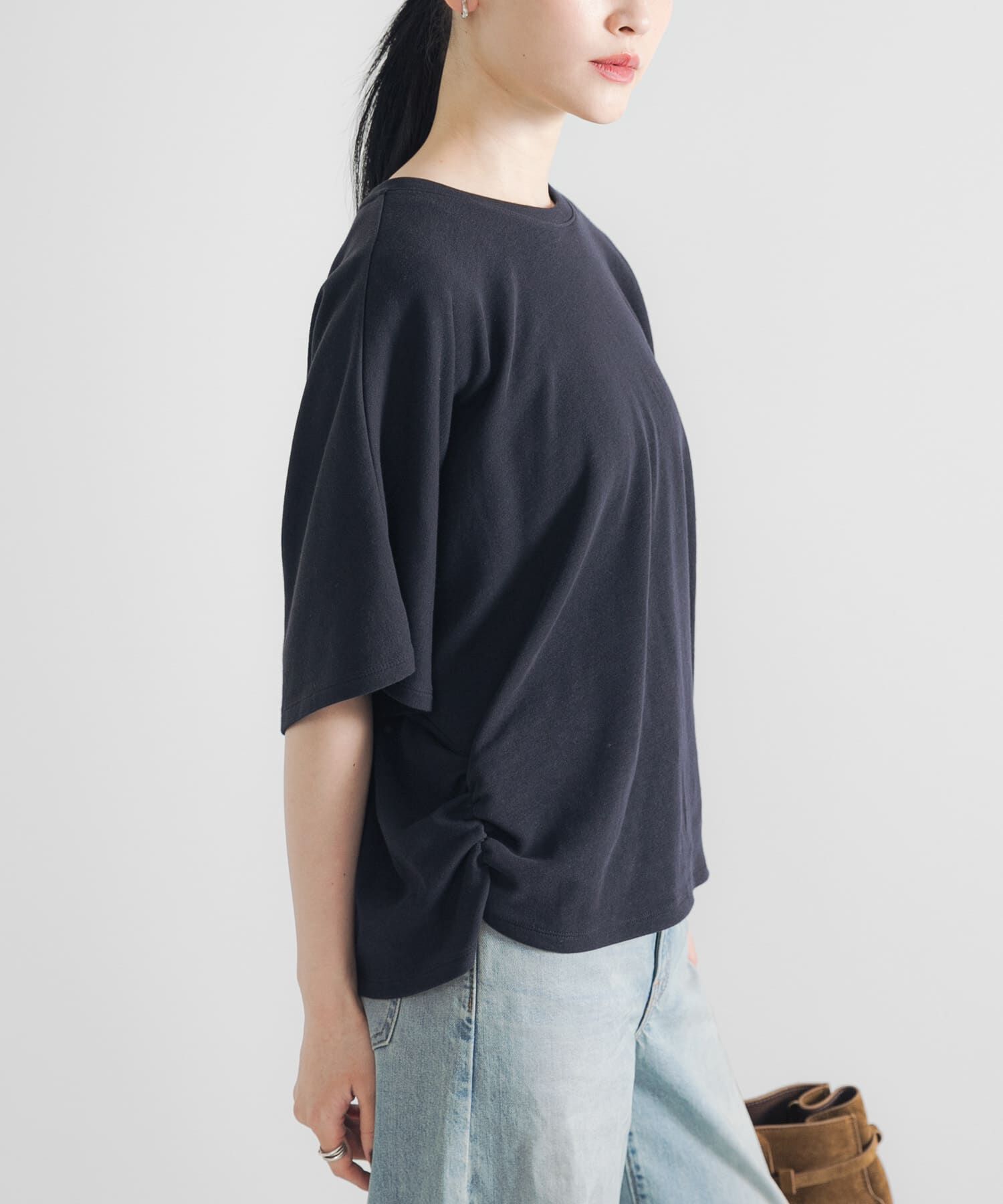 URBAN RESEARCH「サイドギャザードルマントップス」|Tシャツ・カットソー|ネイビー