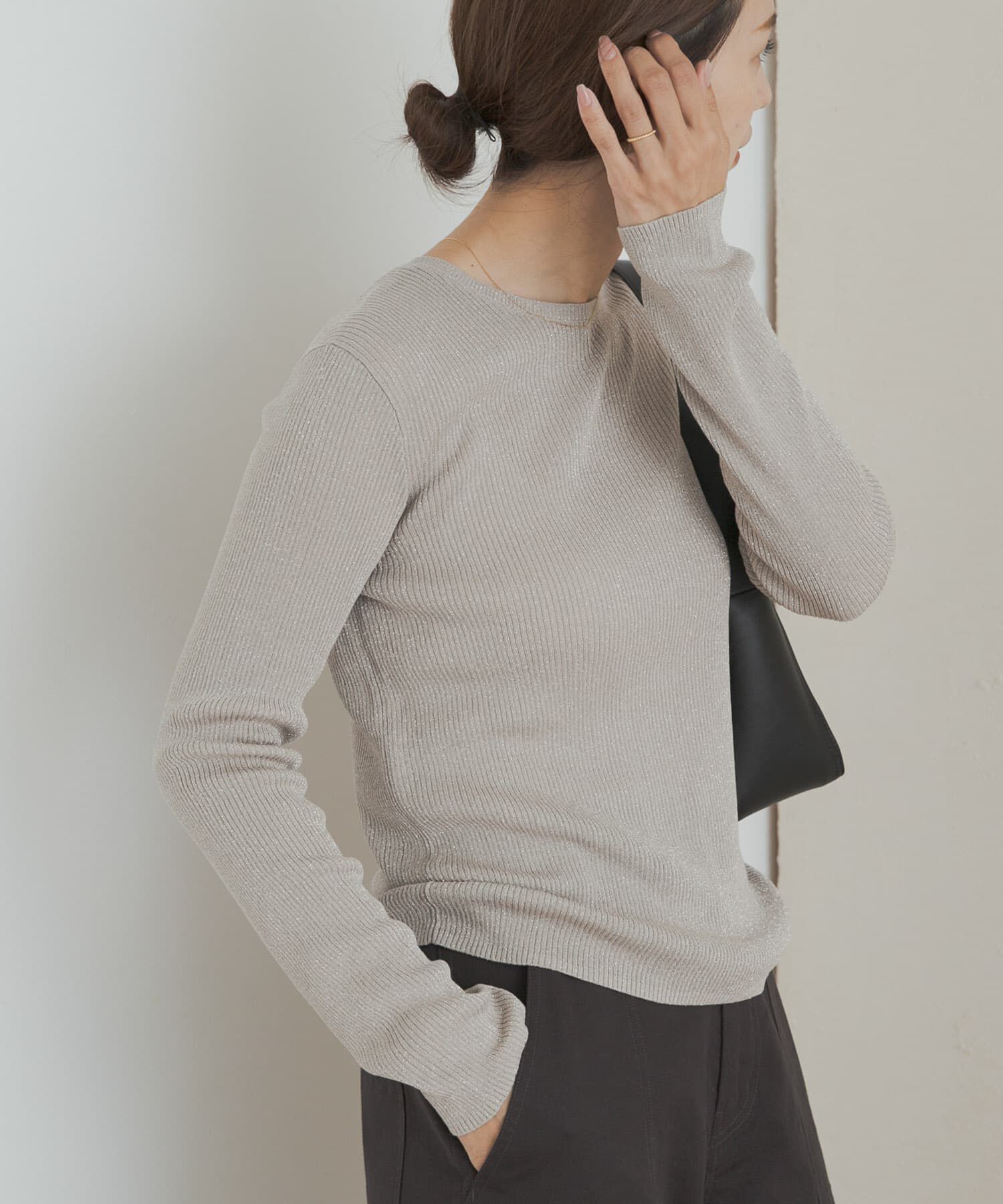 URBAN RESEARCH DOORS「ラメリブプルオーバー」|ニット・セーター|ベージュ系その他