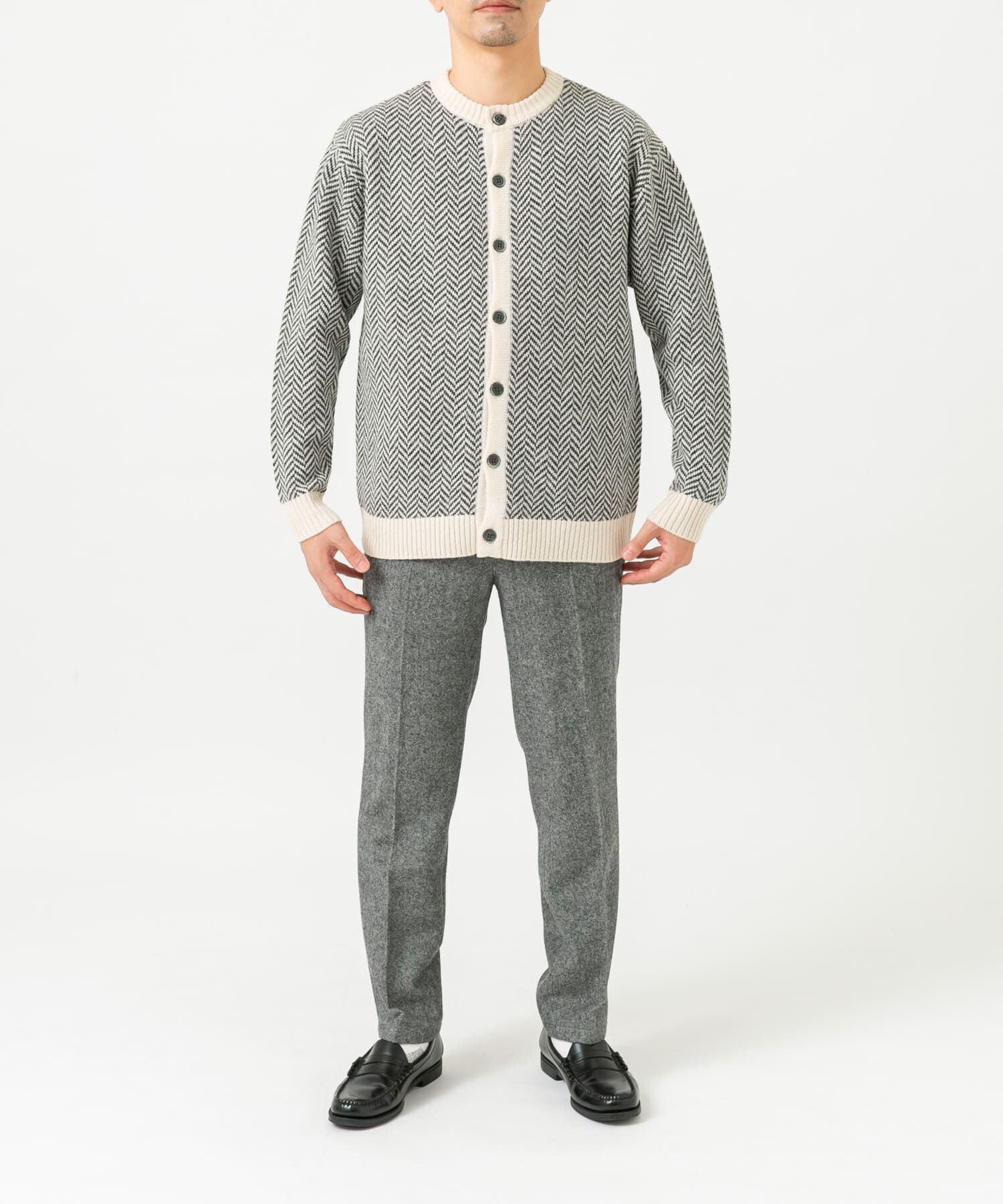 URBAN RESEARCH ROSSO「『XLサイズあり』ヘリンボーン柄クルーニットカーディガン」|カーディガン|