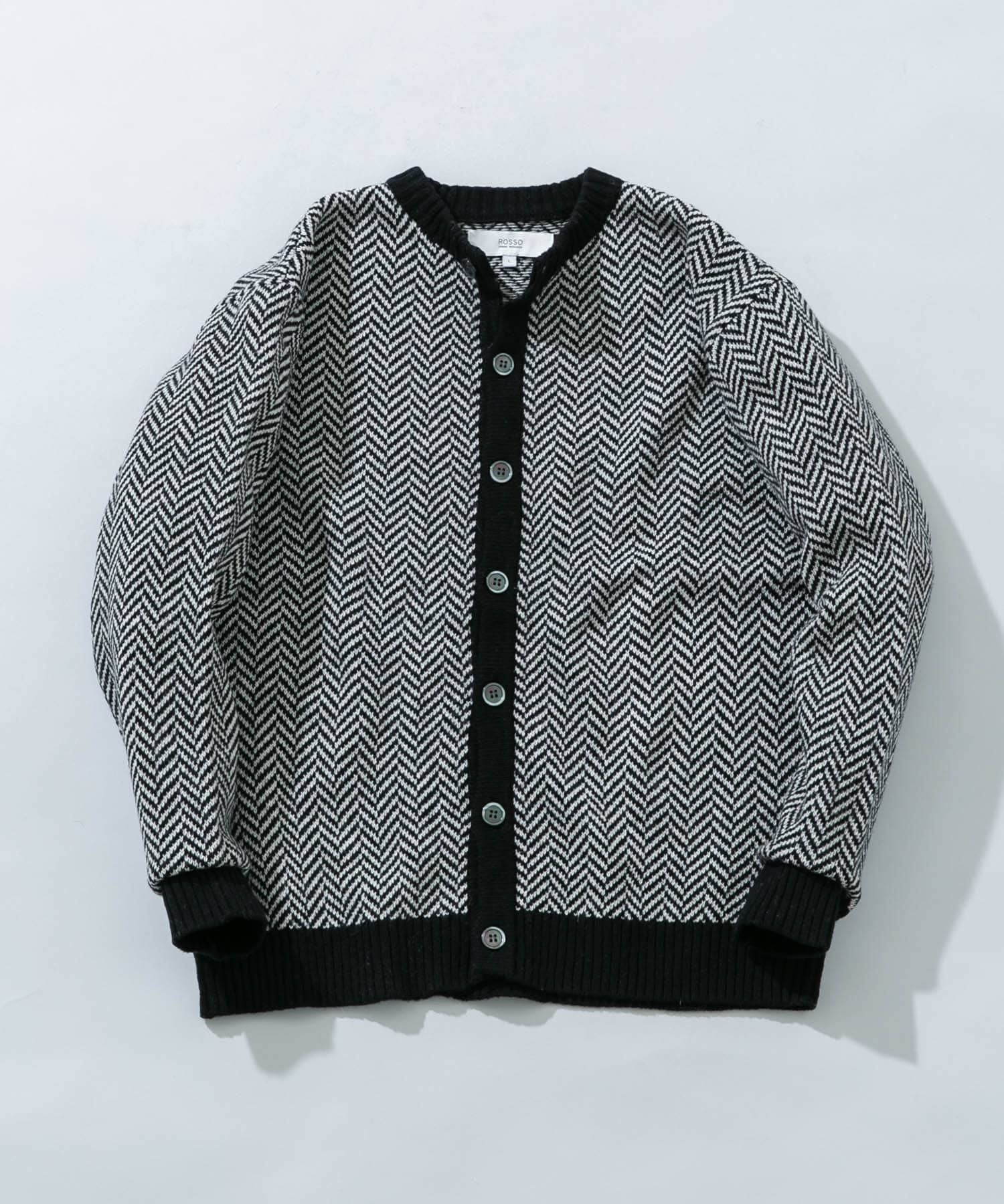 URBAN RESEARCH ROSSO「『XLサイズあり』ヘリンボーン柄クルーニットカーディガン」|カーディガン|ブラック