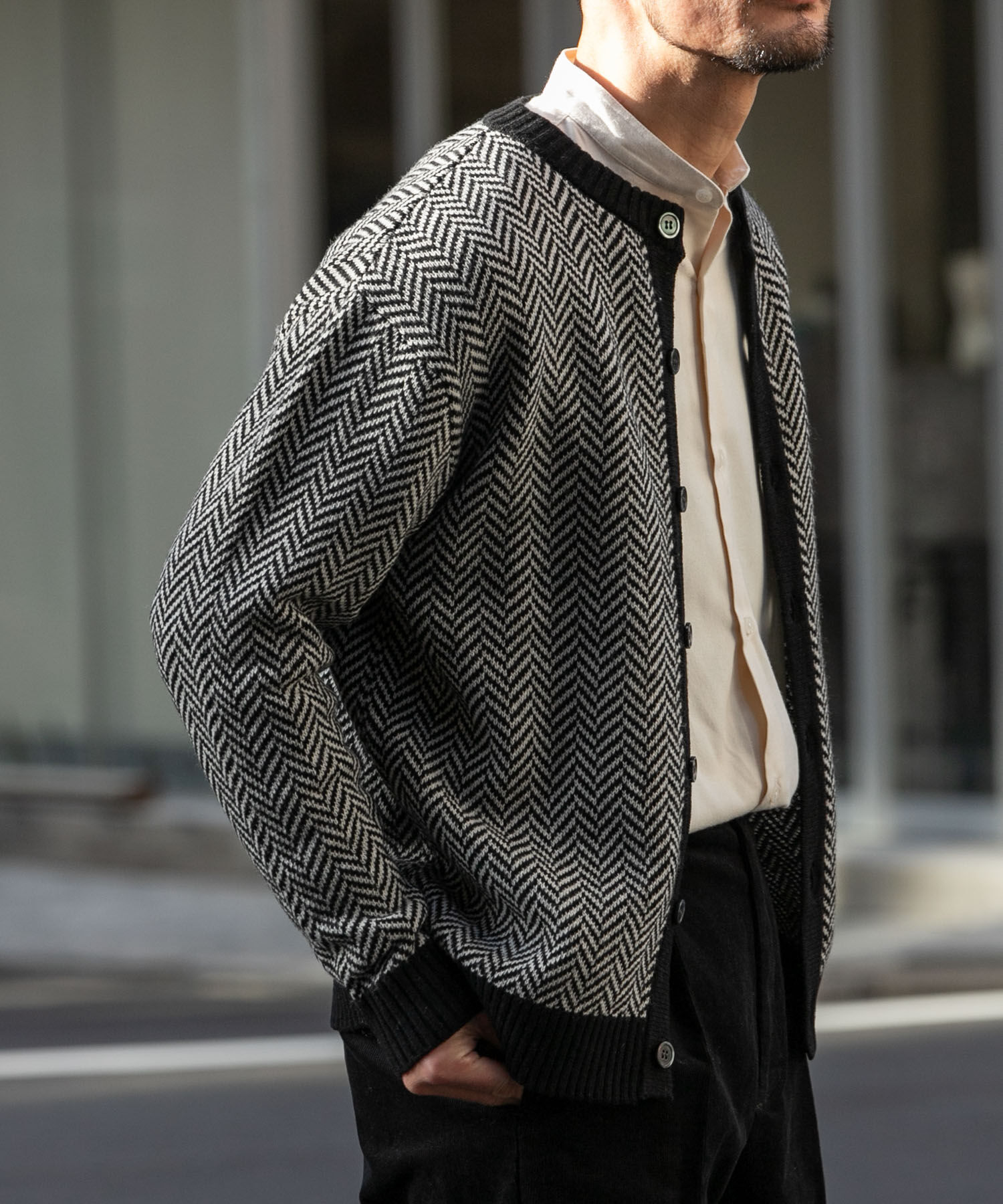 URBAN RESEARCH ROSSO「『XLサイズあり』ヘリンボーン柄クルーニットカーディガン」|カーディガン|