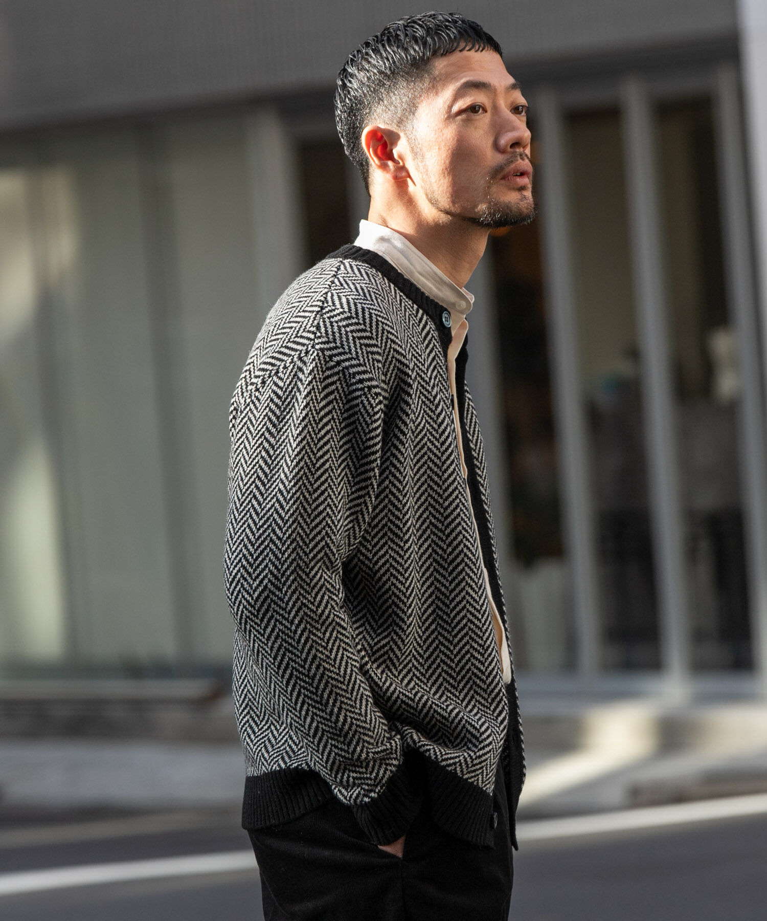 URBAN RESEARCH ROSSO「『XLサイズあり』ヘリンボーン柄クルーニットカーディガン」|カーディガン|