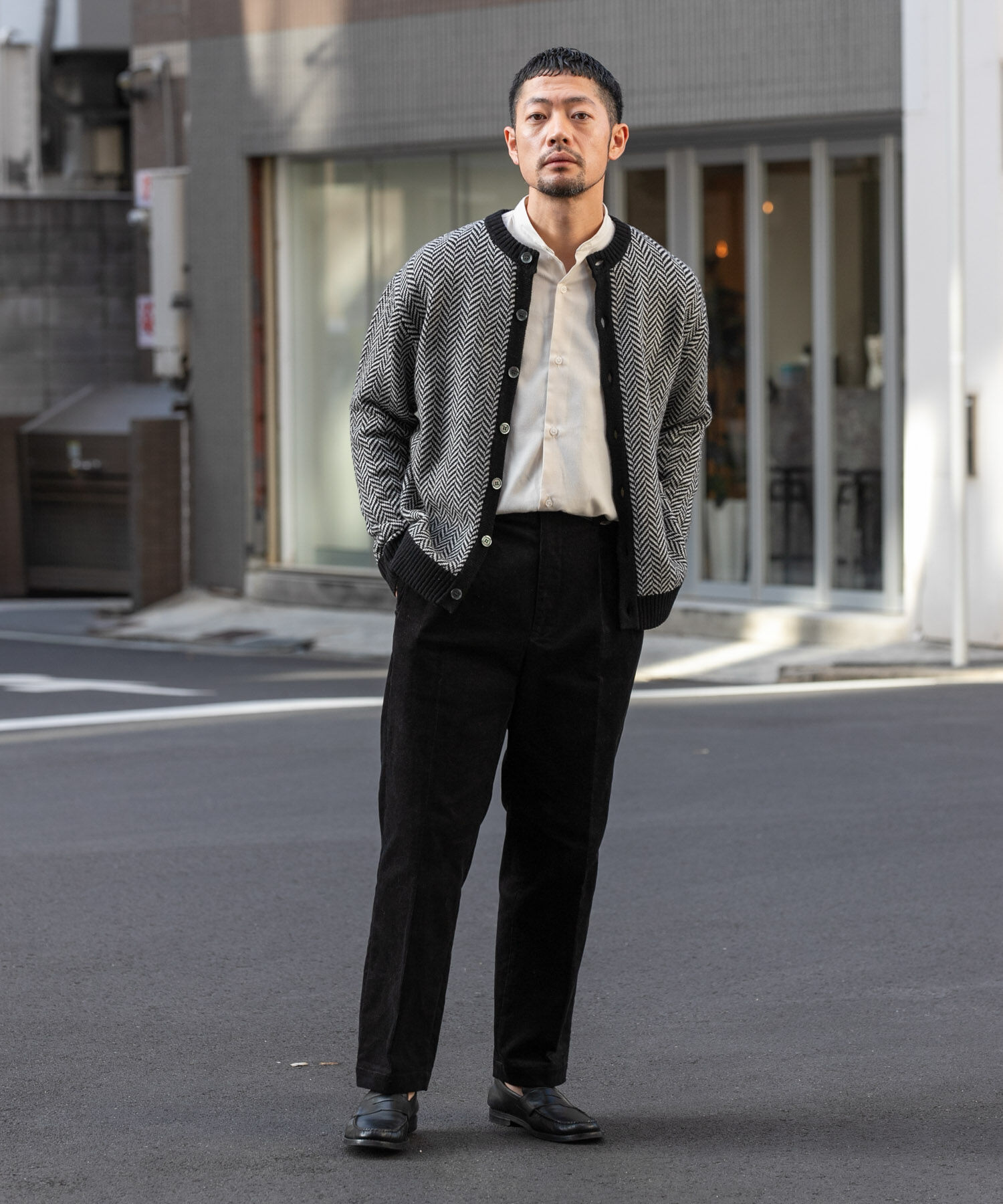 URBAN RESEARCH ROSSO「『XLサイズあり』ヘリンボーン柄クルーニットカーディガン」|カーディガン|