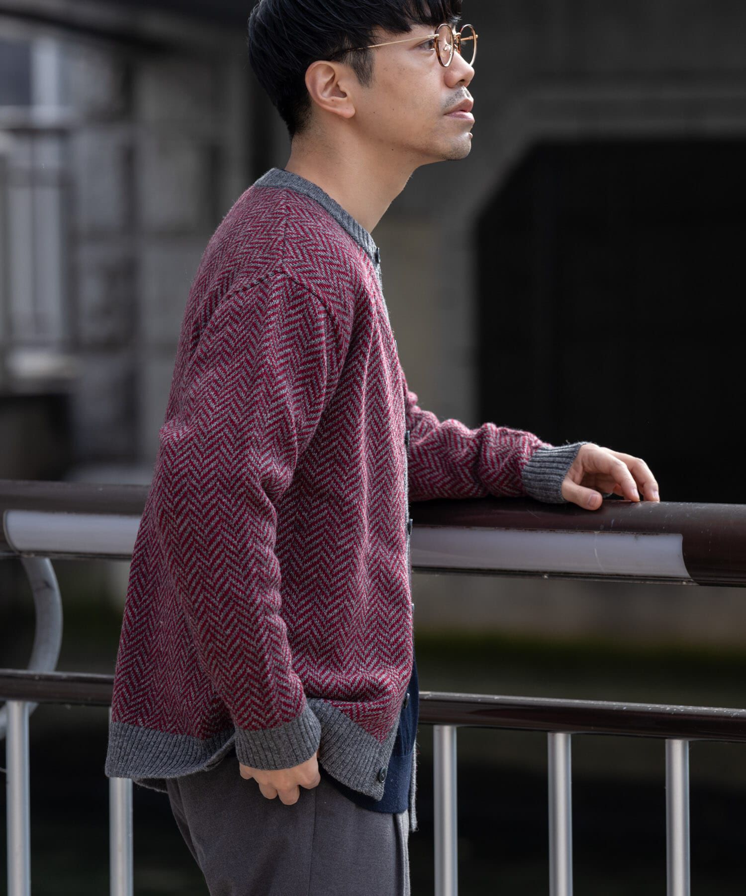 URBAN RESEARCH ROSSO「『XLサイズあり』ヘリンボーン柄クルーニットカーディガン」|カーディガン|