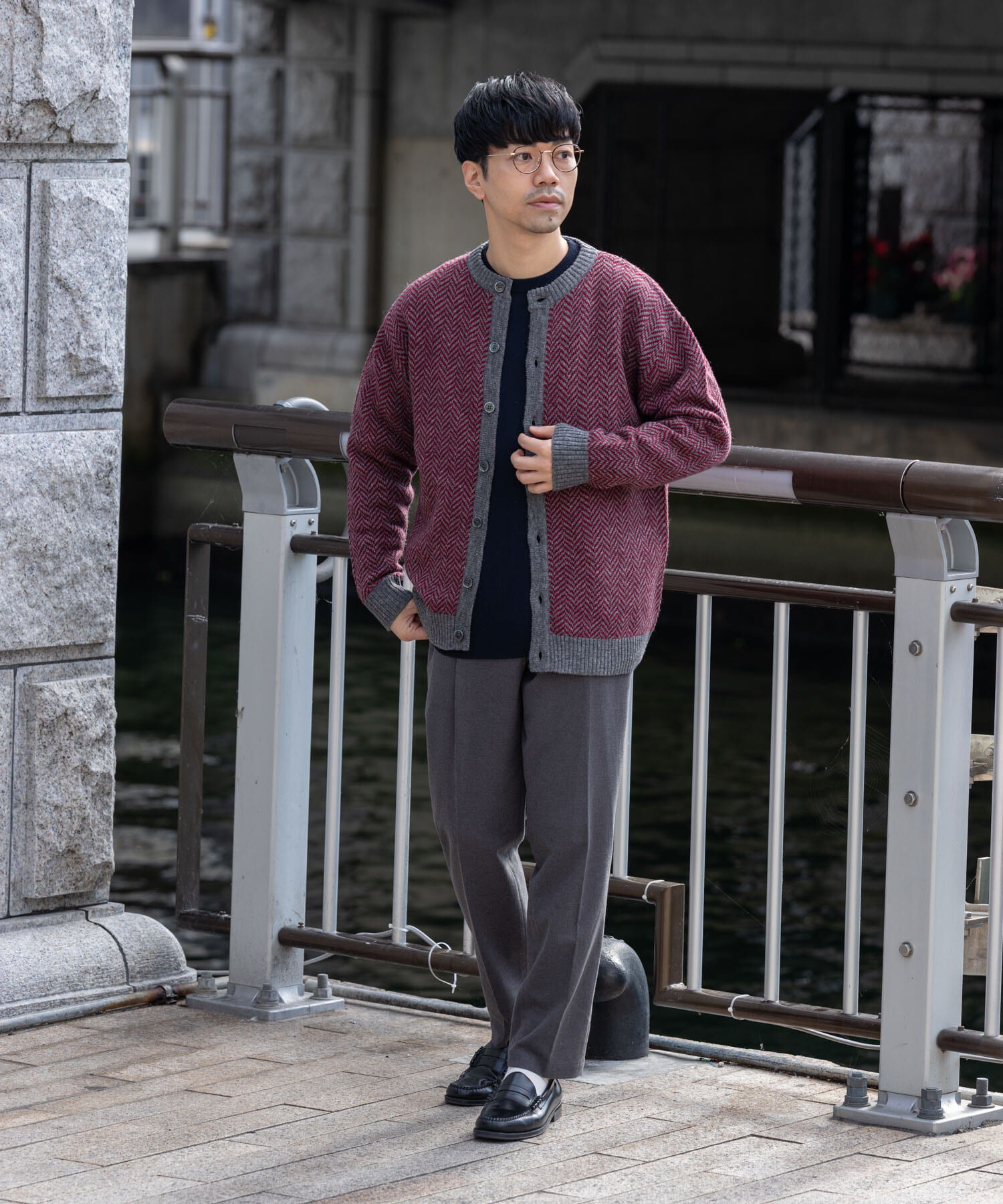 URBAN RESEARCH ROSSO「『XLサイズあり』ヘリンボーン柄クルーニットカーディガン」|カーディガン|